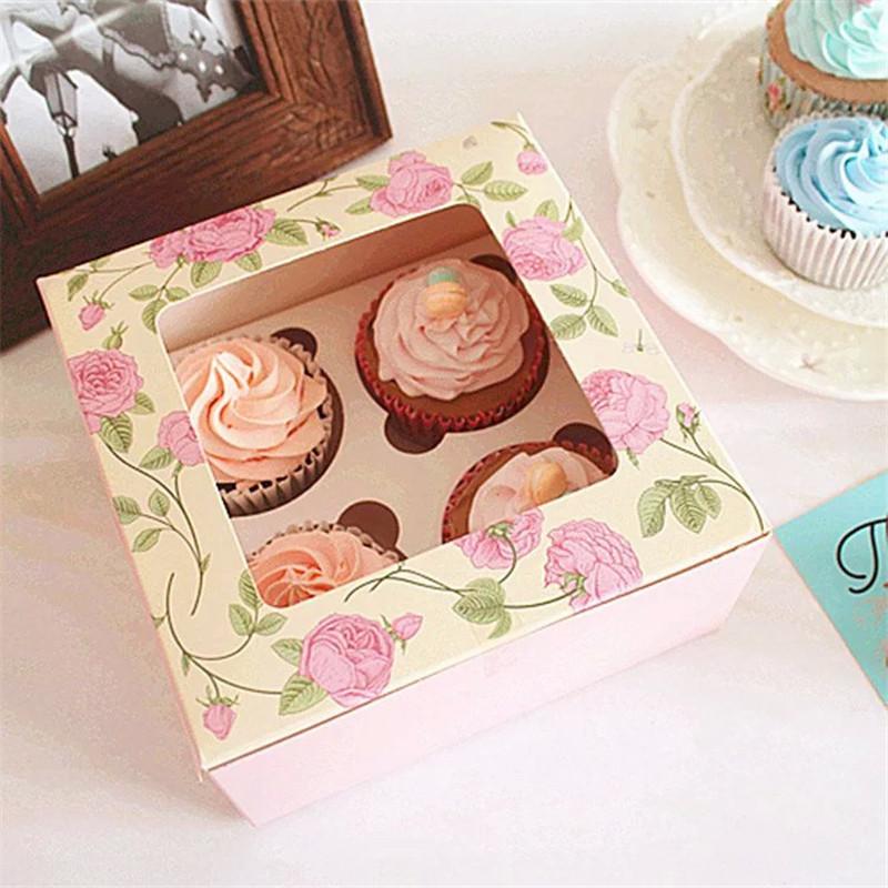 

10Pcs Cupcake Packing Box with Window Flower Muffin Cookies Candy Bag Merry Xmas Wedding Party Birthday Favors Suppiles 4 Holes