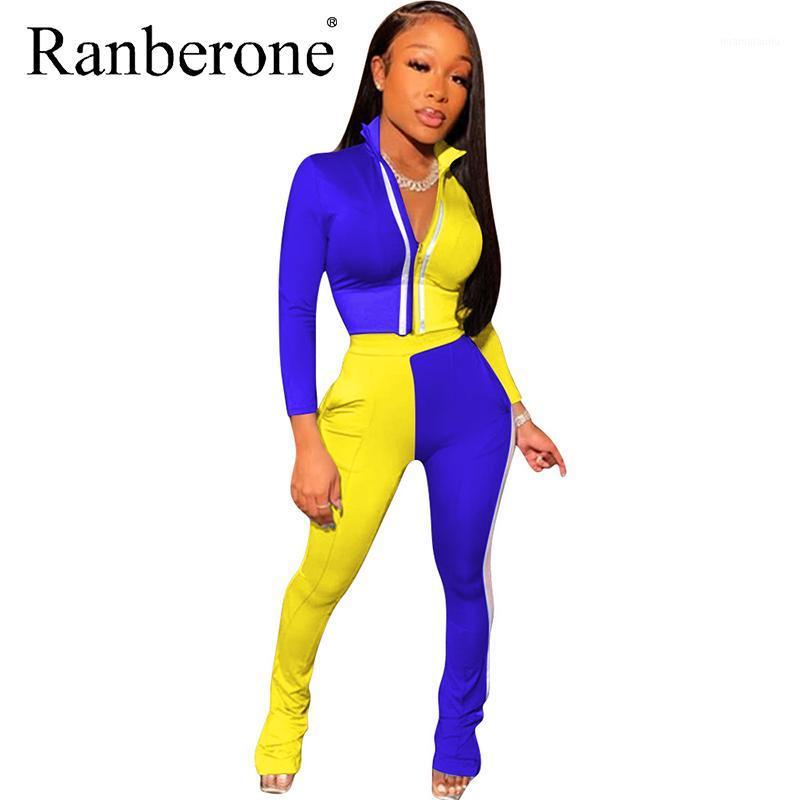 

Ranberone 2 Piece Set Women's Suit Patchwork Long Sleeve Zipper Top Coat +Fitness Leggings Sweatpants Yoga Suit Gym Clothing Hot1, Pink