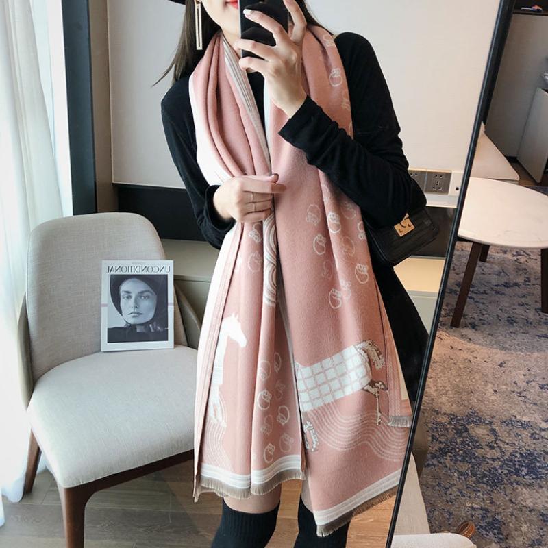 

Hats, Scarves & Gloves Sets Female Winter Cashmere Scarf 2021 Design Print Large Size Warm Women Shawls And Wraps Thick Stoles, Blue;gray
