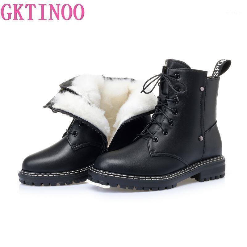 

GKTINOO Women's Winter Boots 2020 New Genuine Leather Shoes Ladies Short Boots Wool Warm Non-slip Mid Heels Women's Ankle1, Beige fur