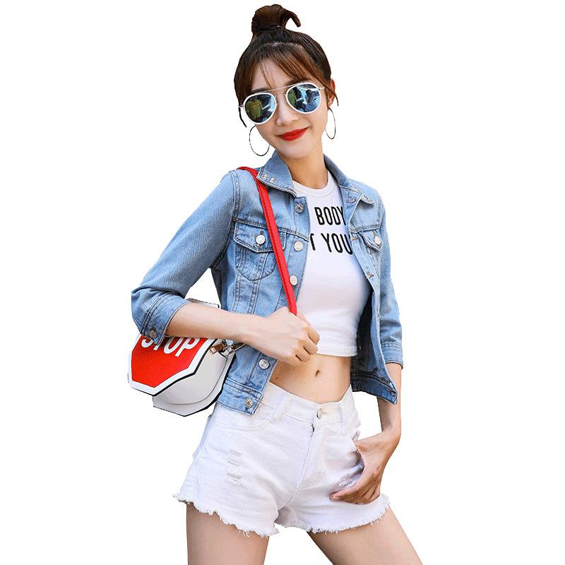 

Spring Autumn Denim Korean Vintage Short Jackets and Coats Womens Fashion Harajuku Clothing Blue Jeans XXL