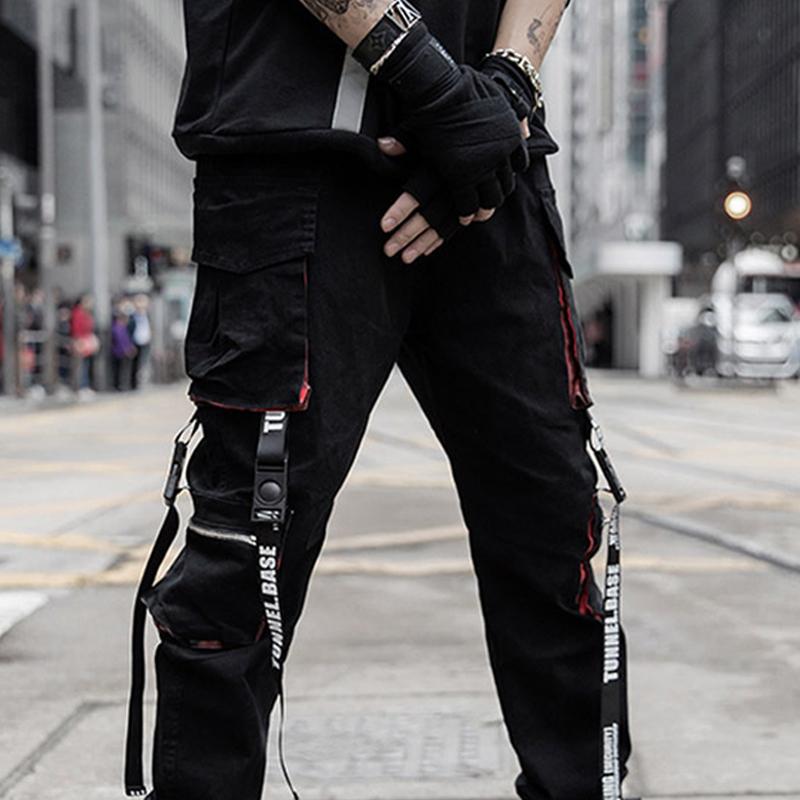 

Cargo Pants Joggers Men Black Harem Pants Multi-pocket Ribbons Man Sweatpants Streetwear Casual Elastic Waist Male Trouser