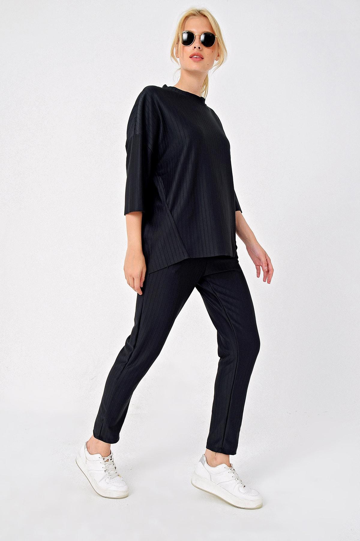 

Trend Alacati Style Women Anthracite Bike Collar Dual Tracksuit Suit ALC-X4750