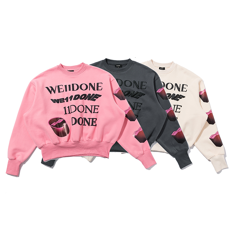 

2021 American Fashion Brand We11done Autumn New 100% Cotton Men' Hip-hop Street Hole Old Top Hoodie Couple Wear Tpei, Gray