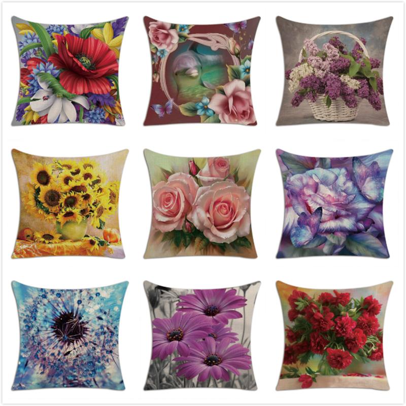 

Colorful Flower Cushion Cover Sunflower Rose Dandelion Decorative Cover Pillows Decoration Pillowcase For Car Home Cushion Case, S0015