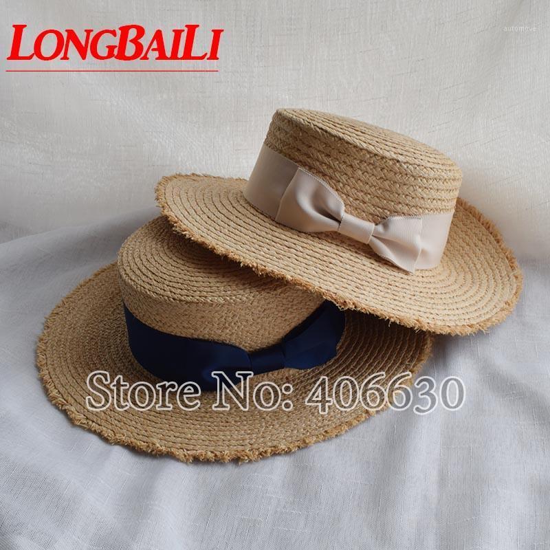 

Summer Fashion Flat Top Raffia Straw Sun Hat For Women Casual Bow Beach Caps Free Shipping SWDS0441, White