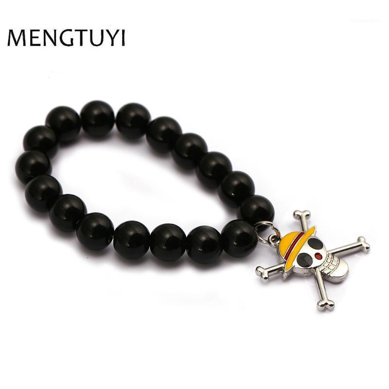 

Charm Bracelets J Store Fashion Black Acrylic Beads Bracelet Men Bracelet&bangle Anime One Piece Luffy Skull Pendant Accessories Boy Gift1