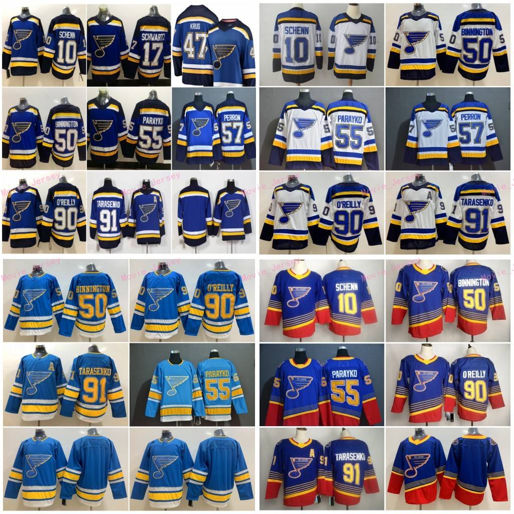 

47 Torey Krug St. Louis Blues Hockey Jerseys 91 Vladimir Tarasenko 90 Ryan O'Reilly 50 Binnington 55 Colton Parayko Schwartz David Perron, Black;red