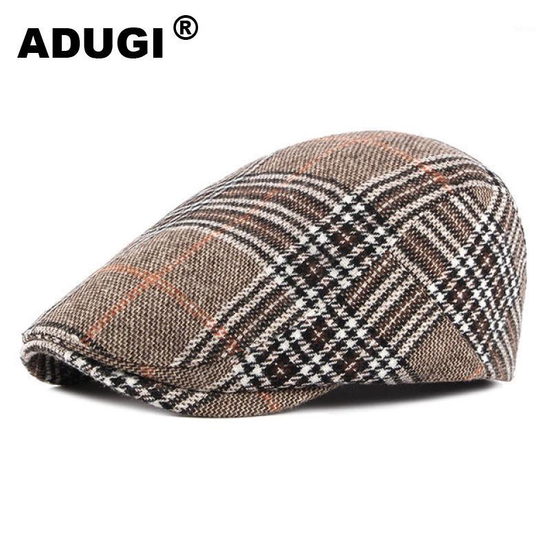 

ADUGI cap men and women spring and autumn British retro check wool wool y beret Korean casual fashion art advance hat1, Khaki