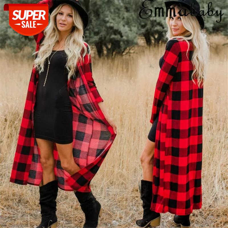 

Fashion Women Jacket Loose Casual Long Overcoat Ladies Plaid Open Front Long Sleeve Coat Maxi Cardigan Top Autumn Winter #MK98, Black;brown
