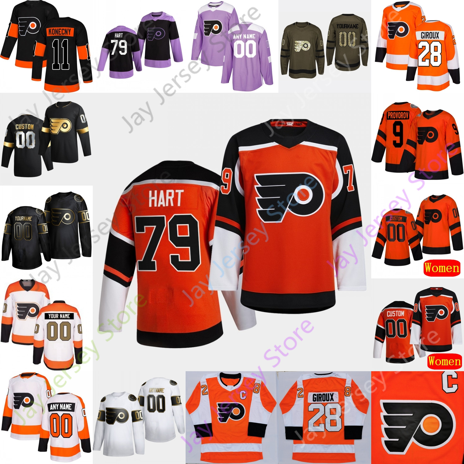 

Philadelphia Flyers Ice Hockey Jersey Sean Couturier Claude Giroux Shayne Gostisbehere Carter Hart Travis Konecny Ivan Provorov van Riemsdyk, Salute to service