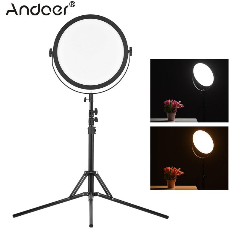 

Andoer SO-50T Ring Light Bi-color LED Video Light 3200K-5600K Photography Fill Stepless Diammable Ring Lamp w/ Stand