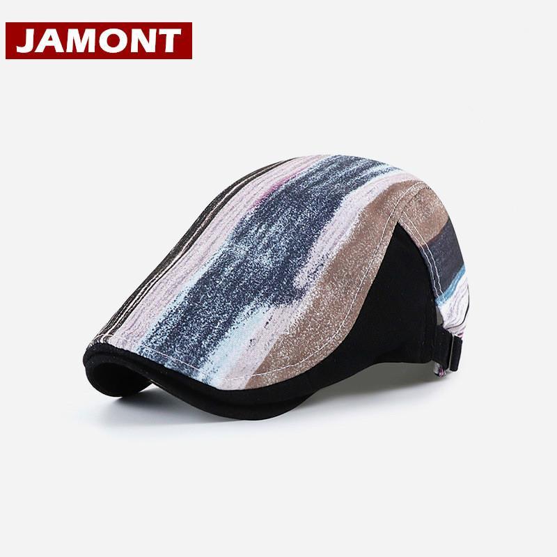 

JAMONT] Brand Fashion Berets Hat for Men Women Hats Colored Stripes Visor Caps Graffiti Beret Gorras Spring Summer Outdoor Hat1, Black