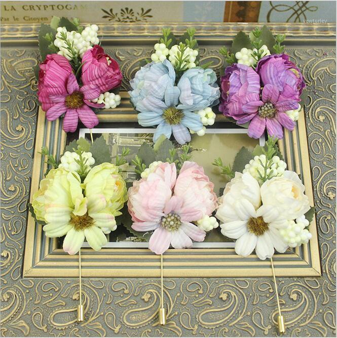 

50Pcs/Lot New Style Best Man Groom Boutonniere Blue Silk Satin Rose Flower men buttonhole Wedding Party Prom Man Suit Corsage1