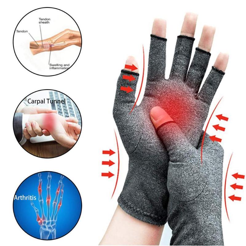 

1 Pair Compression Arthritis Gloves Premium Arthritic Joint Pain Relief Hand Gloves Therapy Open Fingers Compression, Grey