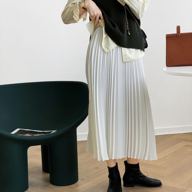 

Hzirip Autumn Winter Work Wear High Waist Pleated Skirt 2020 New Elegant Fashion All-match Female Solid Long Skirts Womens, Beige