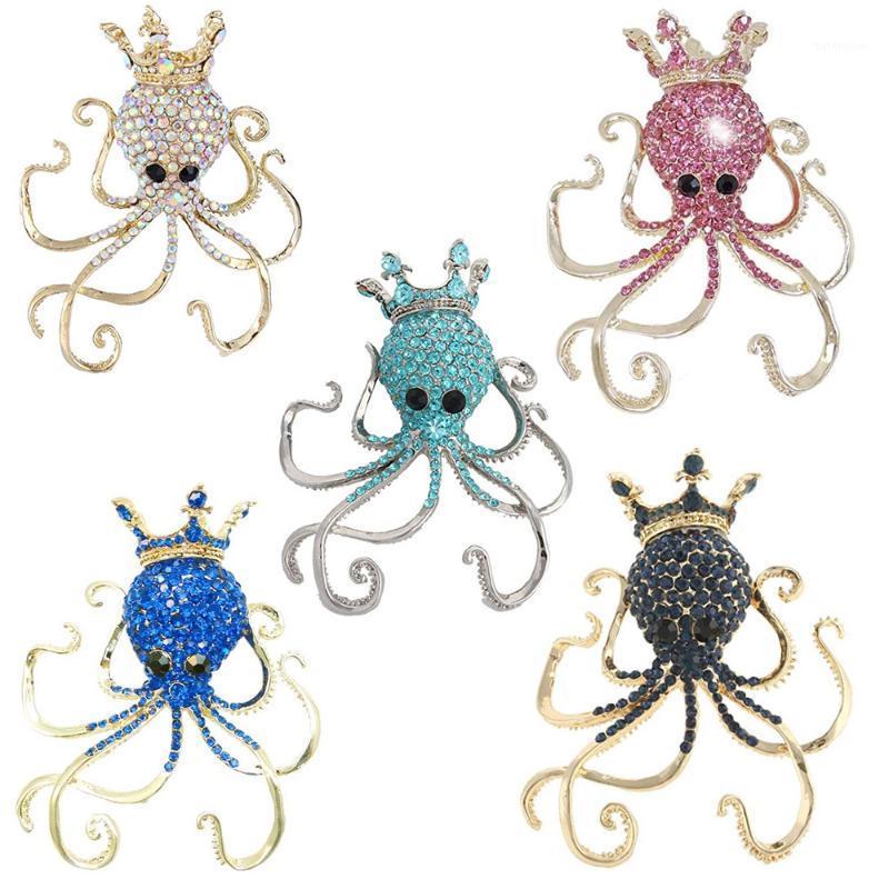 

100pcs Large Size Rhinestone Animal Brooch Jewelry Austrian Crystal Octopus king lapel pin Broach gold-tone1