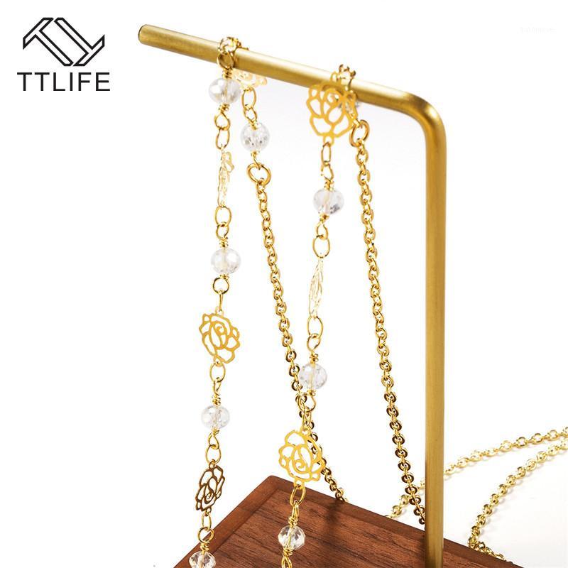 

TTLIFE Ladies Chain Gold Hollow Rose Flower Pendant Chain Sunglasses Reading Glasses Non-Slip Lanyard Glasses YJHH06291