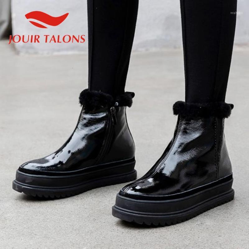 

JOUIR TALONS Top Quality Big Size 43 Cow Suede Platform Round toe Zip Short plush Black Sliver Ankle Boots1