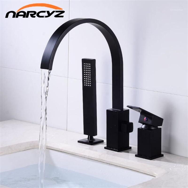 

Bathtub Faucet Hot and Cold water three hole cylinder side mixing valve Set Gold/Black split with hand Shower Faucet XR82671