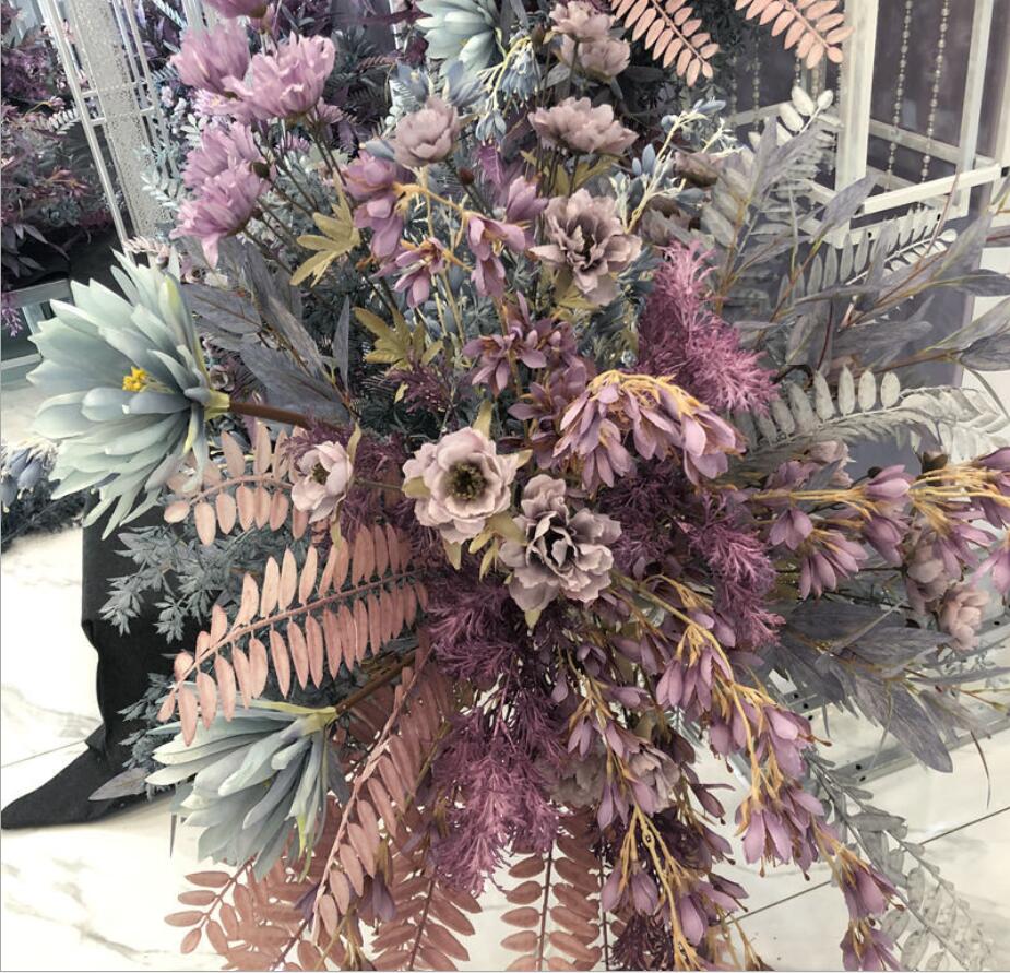 Purple Decorative Flowers material wedding hall soft Peony Rose stage decoration net red Wreaths-image-640035146