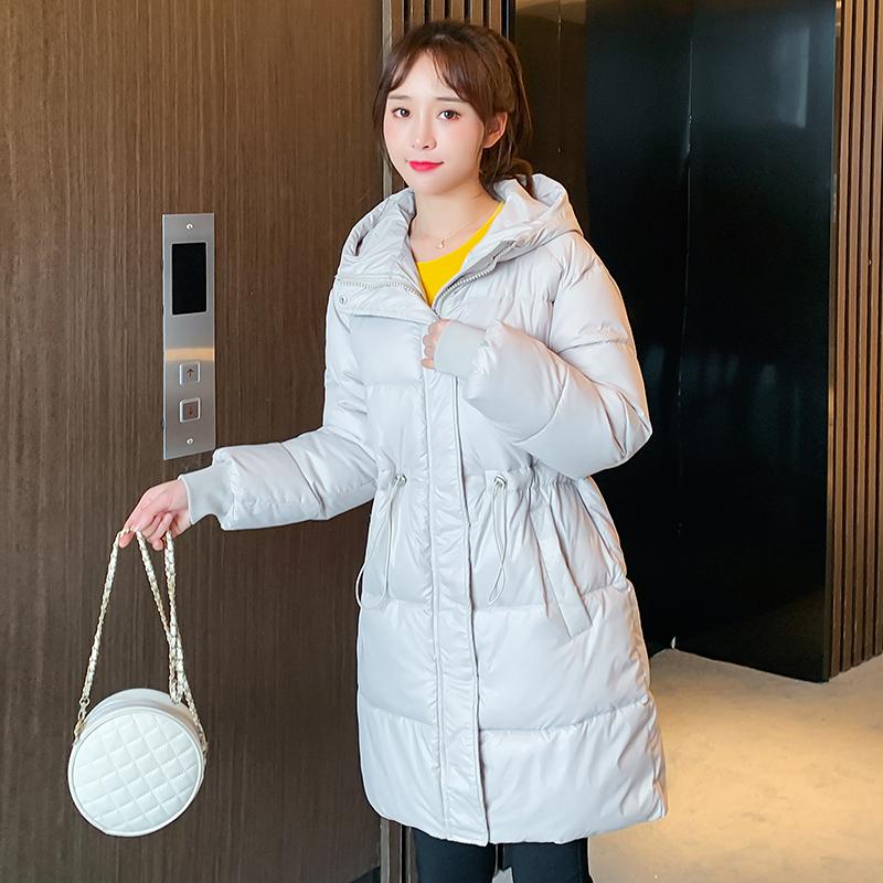 

Female Casual New Fashion Medium Long Hooded Down Parka Coat Slim Adjustable Waist Winter Jacket Women, Black02