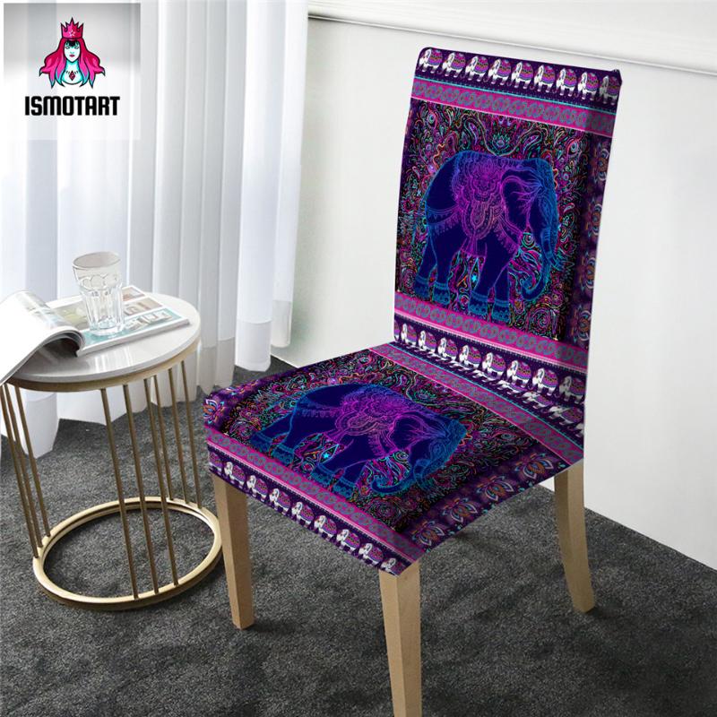 

Elephant by Ismot Esha Dining Chair Cover Flower Boho Spandex Elastic Slipcover Seat Cover Hippie Housse De Chaise
