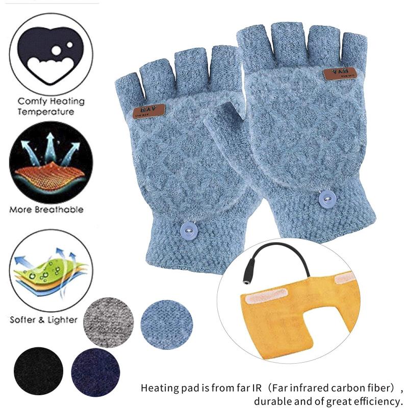 

1 Pair Winter Warm Gloves Laptop Women Men USB Electric Heated Mitten Full & Half Finger Winter Keep Warm Knit Hand Gloves Hot