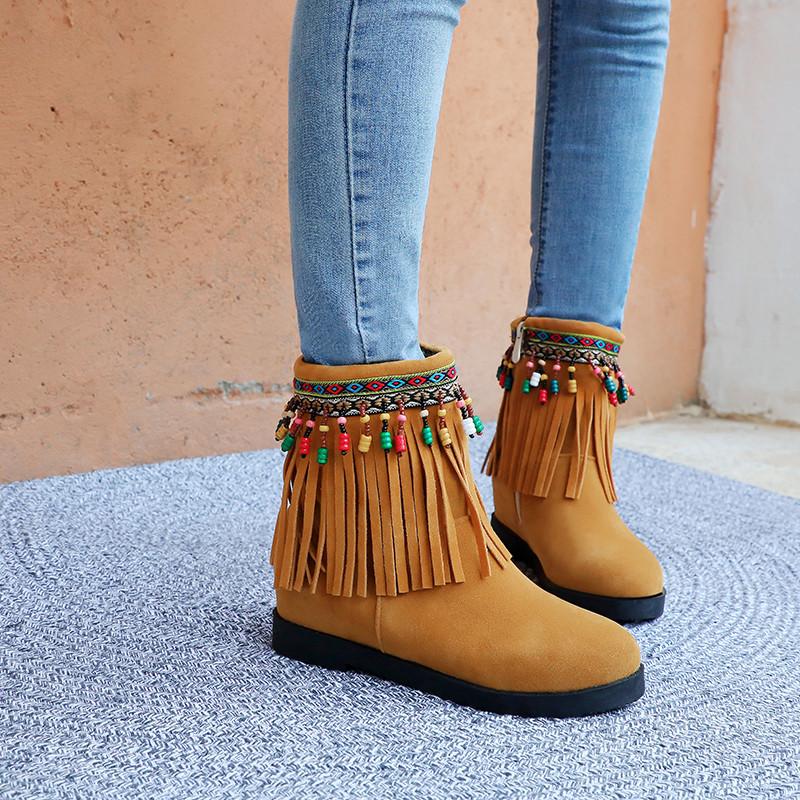 

YMECHIC Fashion 2020 New Autumn Winter String Bead Fringe Ankle Boots Plus Size Yellow Red Black Platform Bootie Womens Shoes