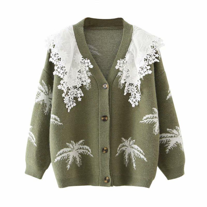 

Patch embroidered jacquard decorative sweater cardigan female 2020 autumn sweet V-neck knitted jacket tide Casual Cardigans, Gray