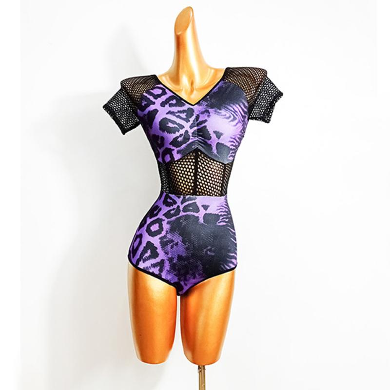 

Short Sleeve Bare Back V Neck Women Latin Dance Bodysuit Latin Dancing Tops Practise Tango Chacha Dancing Performamnce LW567, 001