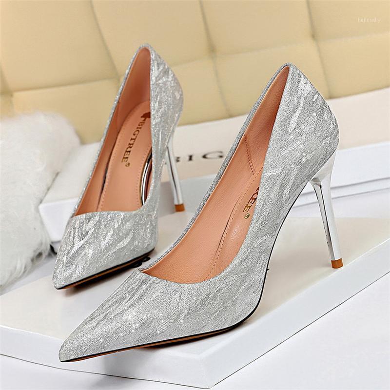 

2021 Women 9cm 7cm 5cm High Heels Stiletto Fetish Sequins Wedding Scarpins Pumps Female Gold Silver Dress Burgundy Tacones Shoes1