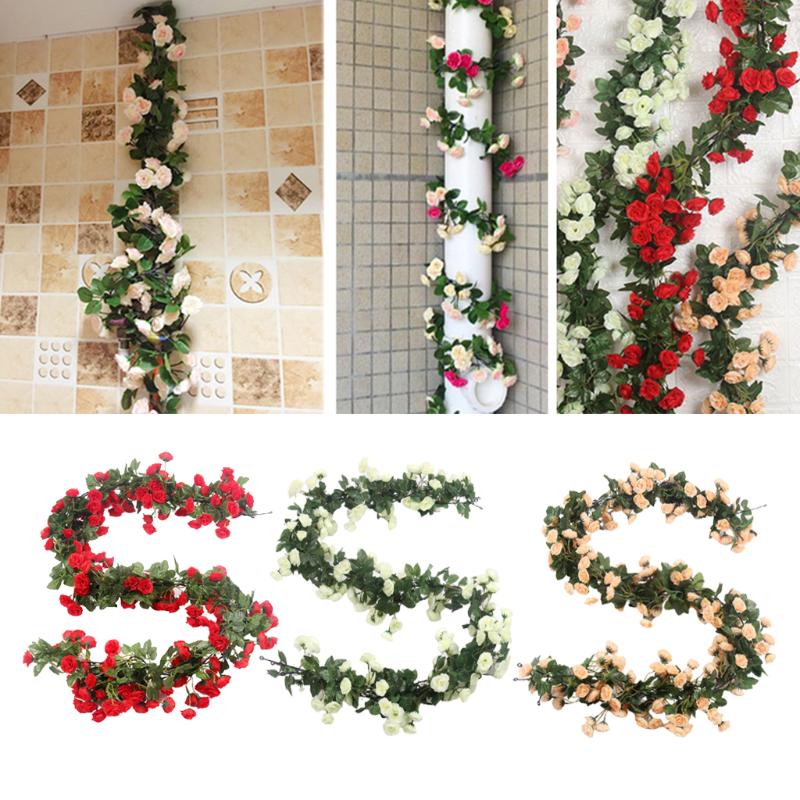 

5.9ft 180cm 69 Heads Artificial Silk Rose Silk Fake Flower Vine Hanging Home, Red