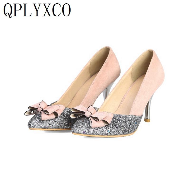 

QPLYXCO Plus Sale new Elegant fashion Big size 34-46 shoes woman Pumps tenis feminino high heels dance wedding Party shoes19-6, Black
