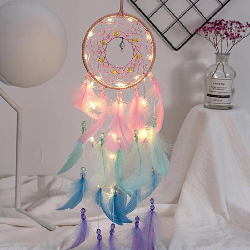 

Wall Dreamcatcher Led Handmade Feather Dream Catcher Braided Wind Chimes Art For room decoration Hanging home decor Decoration