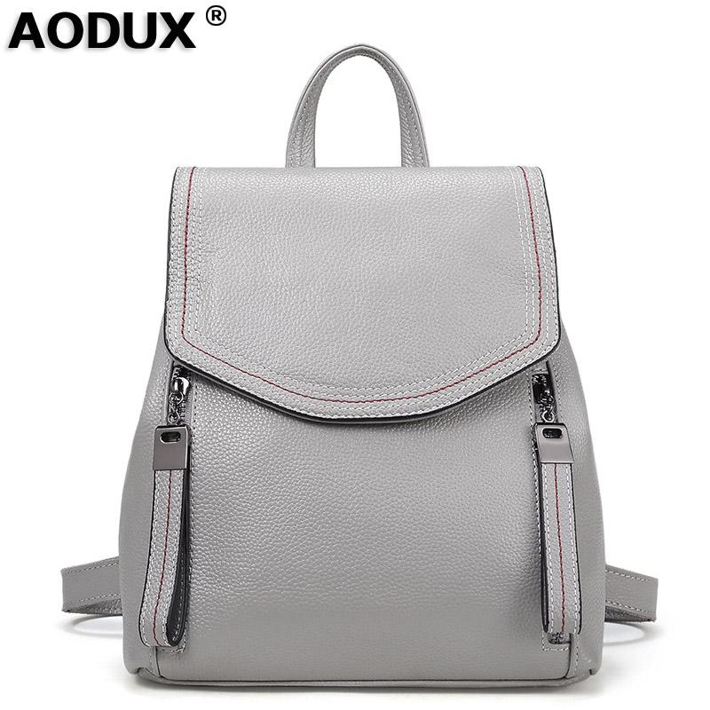 

Aodux 100% Genuine Cow Leather Fashion Women Daily Backpack Real First Layer Leather Ladies Backpacks Travel Cowhide Female Bags, Black