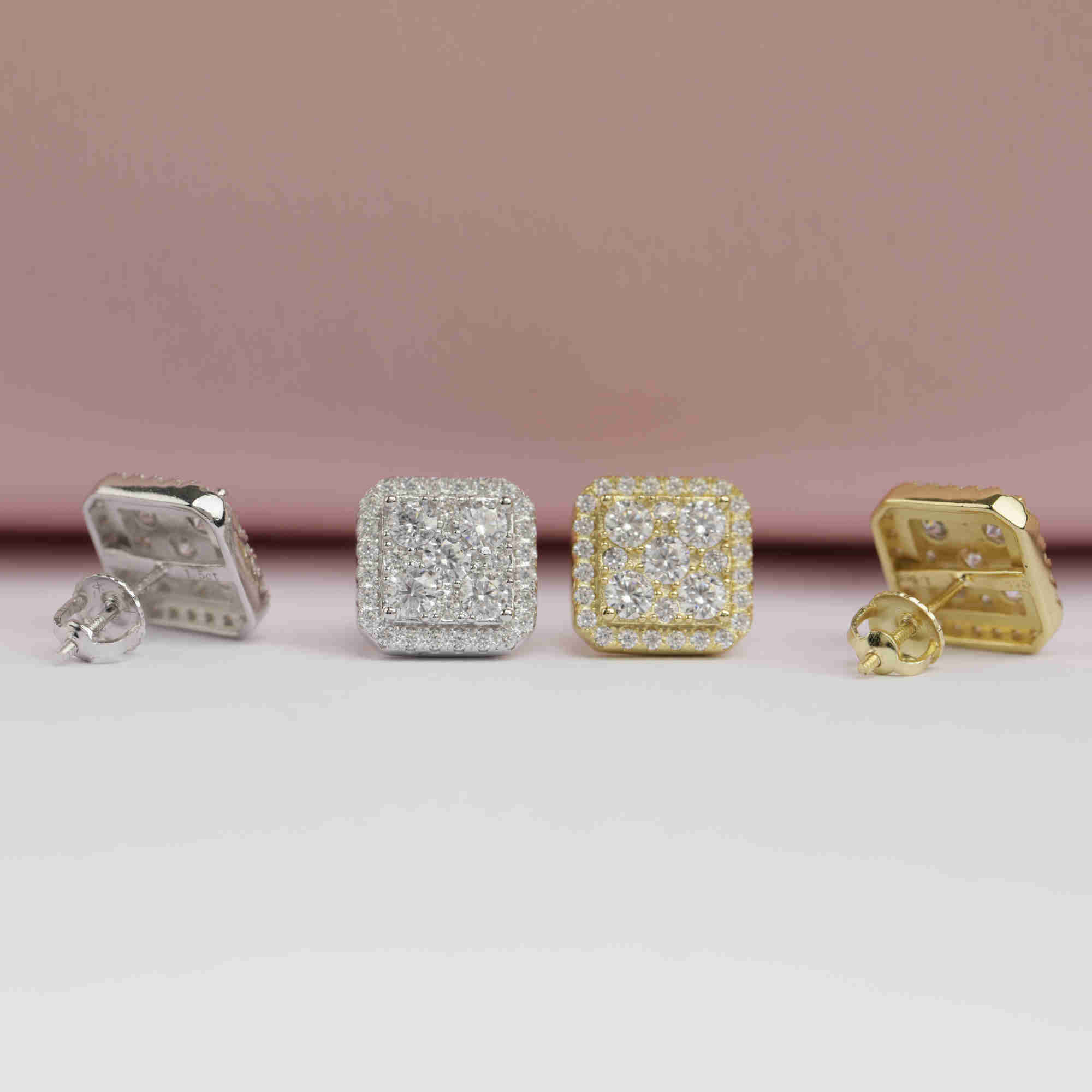

Luxury Silver Earrings Stud Bling Moissanite Square Shape 11mm Diamond Gold Filled Vintage