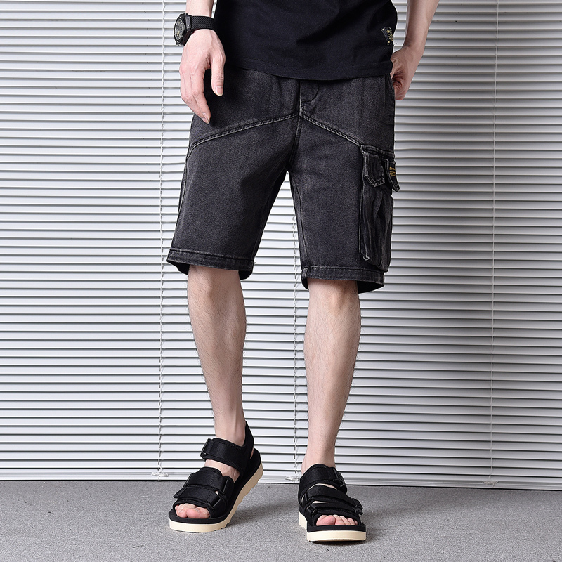 

2021 New New Fashions Men Vintage Breech Breeches Set Multiple Pockets Denim Cargo Shorts Summer Designer Hip Pants Dopl, Black