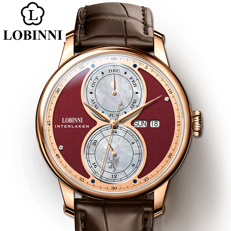 

LOBINNI Automatic Mechanical watch men relogio waterproof luxury latest business wristwatch erkek kol saati T200311, Rose-white-brown