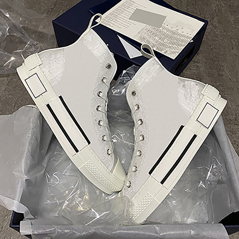 Fashion- B23 Oblique Sneaker For Women Men Low Top Print Shoes Technical Leather Clear Canvas High top Trainers With Box
