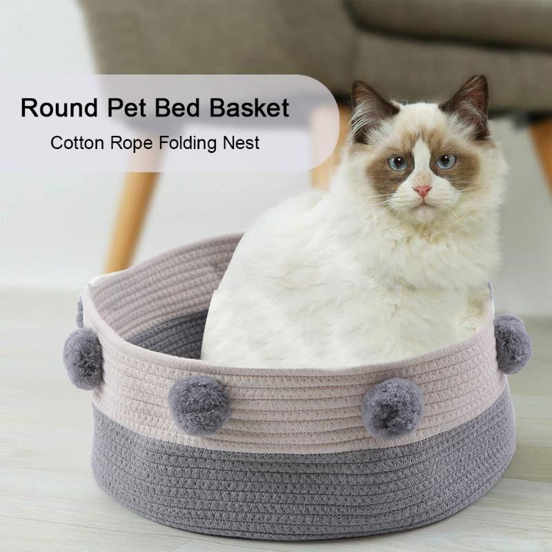 

Pet Cat Bed Basket Nest Cotton Rope Bed Scratcher Round Folding Warm for Cats Small Dogs Pets Products Dog House