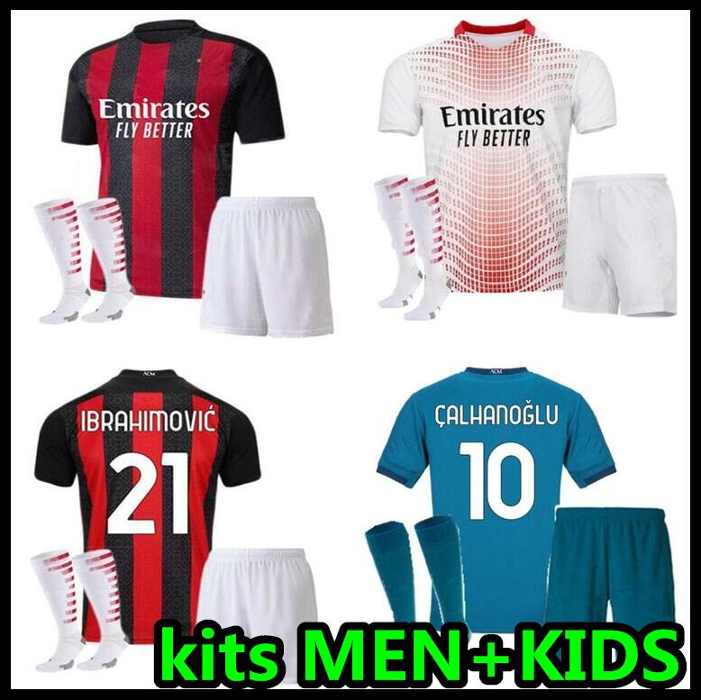 

20 21 Milan IBRAHIMOVIC Soccer Jerseys kits REBIC CALHANOGLU BONAVENTURA THEO LEAO KESSIE PAQUETA PIATEK Football Shirt MEN + KIDS, Home