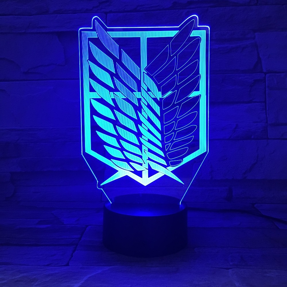 

1piece 7 Colors Lamp Anime Attack on Titan Wings of Liberty 3D Light Touch LED Lamp USB or 3AA Battery-operated Lamp Kids Gift 201028
