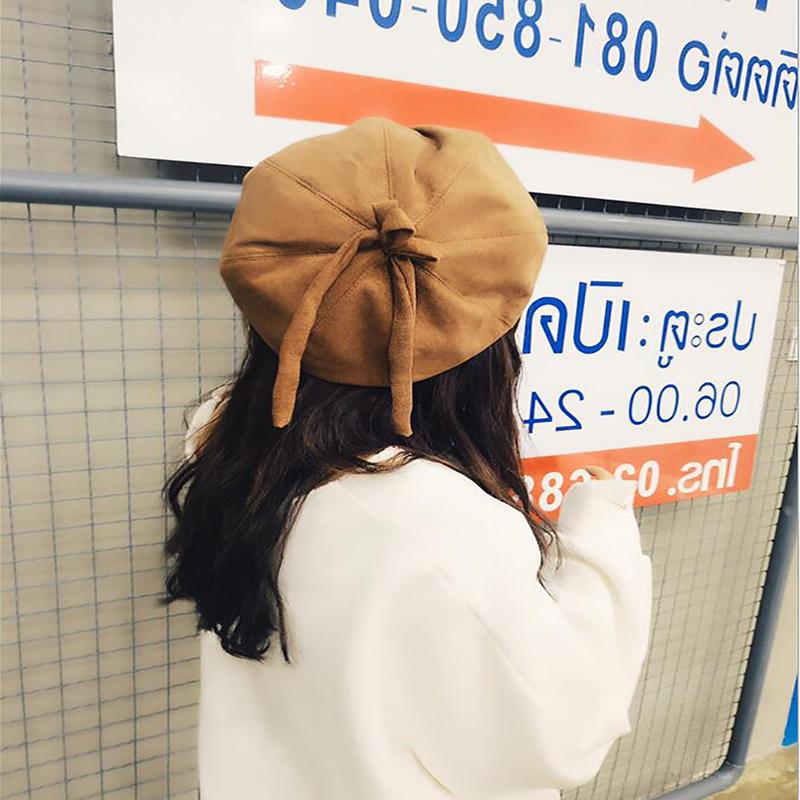 

Corduroy Solid Color Bow Beret Hat Women Autumn Winter Hat Women Beret Cute Korea Style Octagonal Cap Artist Painter Hats, Pink