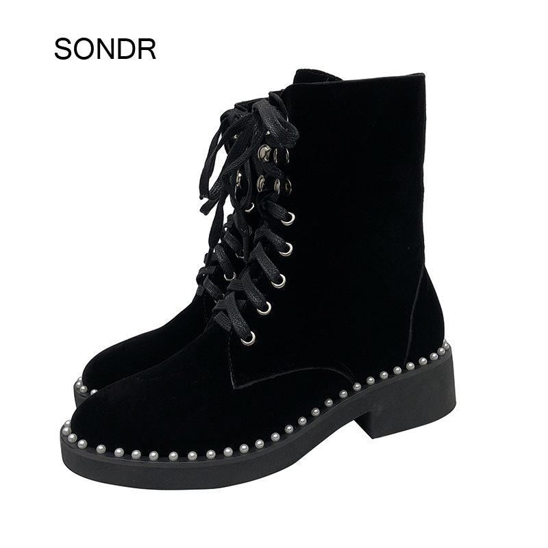

botas mujer Shoes Women Boots 2020 Spring New Fashion Brand Ladies chunky footware Female chaussures femme Ankle Boots, Black