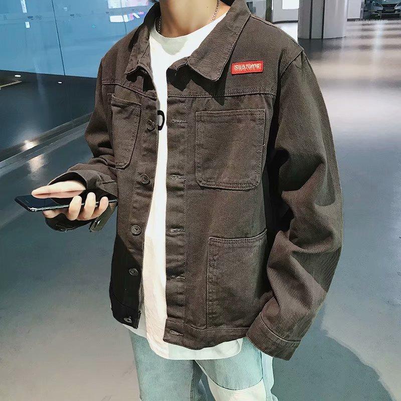 

Hot 2019 men Denim jacket male teenagers loose long-sleeved autumn students jacket bf Ripped hole camouflage denim clothing coat1, Black