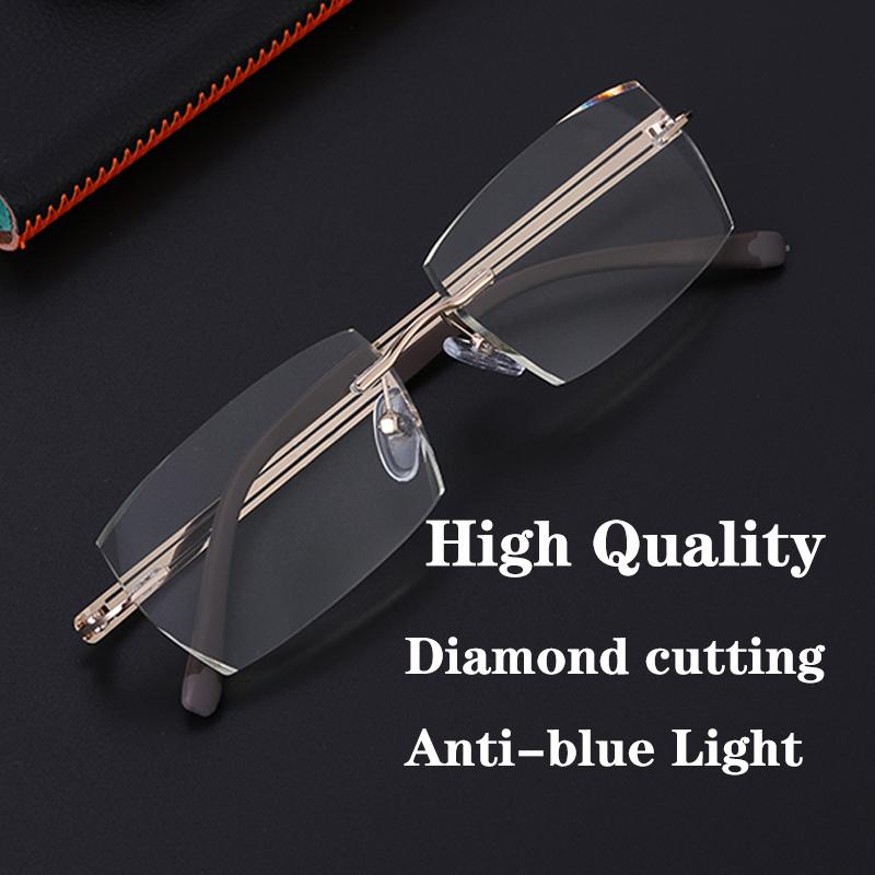 

Men's Rimless Reading Glasses Reader Women Men Eyewear Diamond-Cut Reading Glasses Anti-Blue Light Rimless Eyeglasses Women TR90
