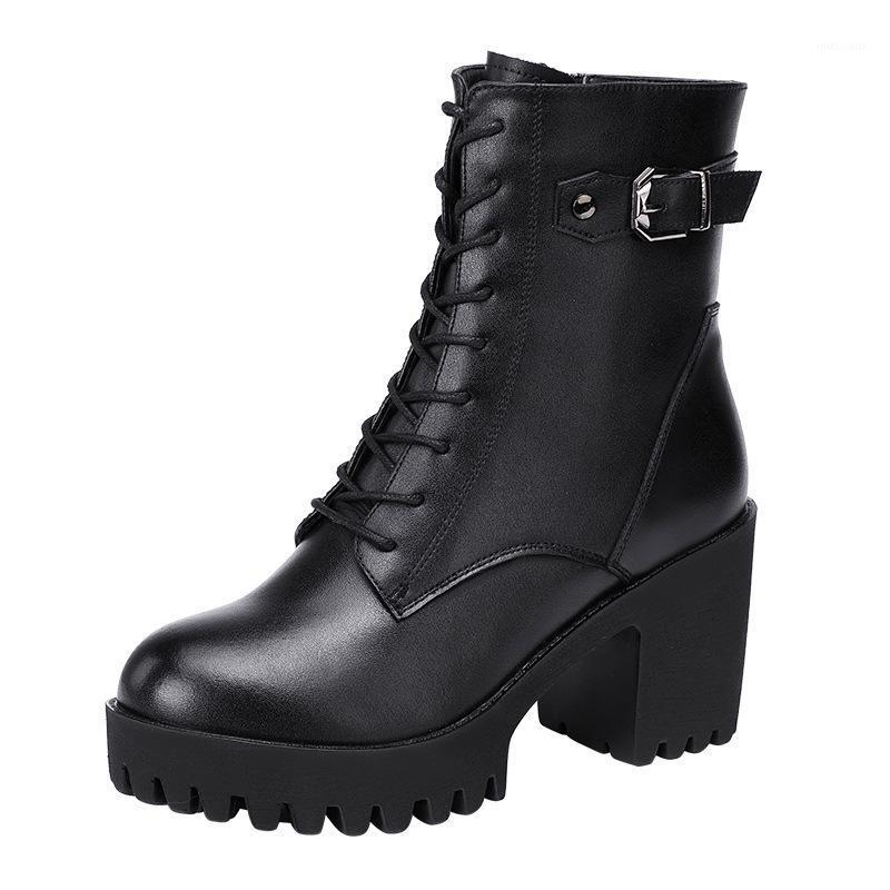 

Size (32-43) Fashion Buckle Black Genuine Leather Shoes 2021 Women Boots High Heels Mid-Calf Ladies Motorcycle Boots Work Ladies1, Fur lining 8cm