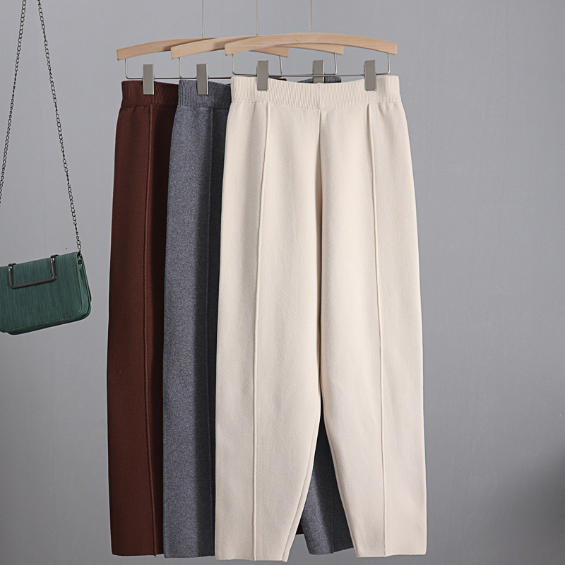 

2021 New Knitted Thick Warm Vertival Striped Women Harem Autumn Wintersolid Peg Leg Fly Pants Workwear Carrot Trouser 7fvf, Coffee myg887