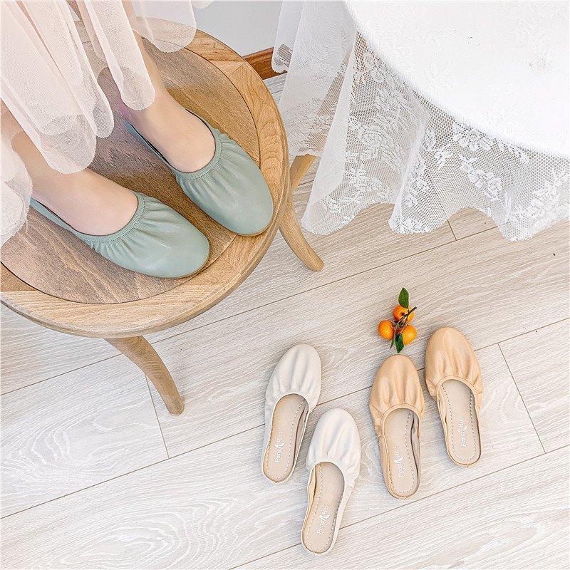 

2020 summer new flat bottom wear shallow mouth one pedal lazy slippers fashion wild Baotou half slippers female X2641, Beige